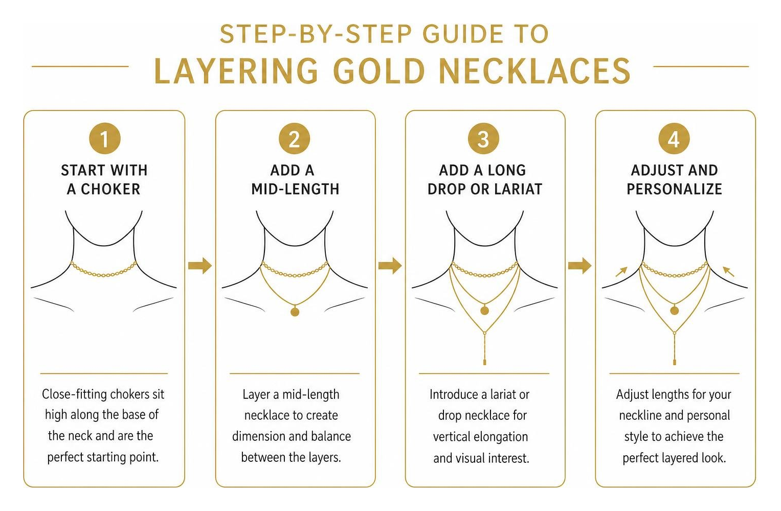 Step by step guide to layering gold necklaces