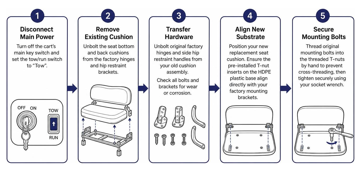 Step-by-step seat cushion replacement process flow