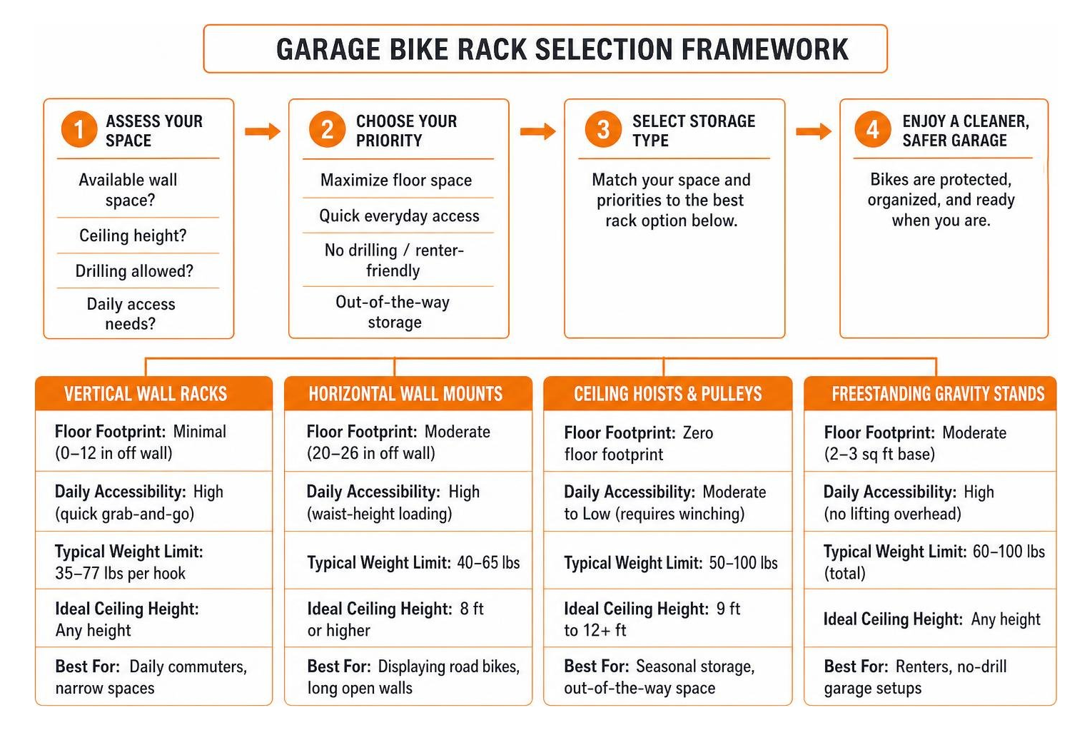 Diagram showing garage bike rack selection framework Diagram showing garage bike rack selection framework