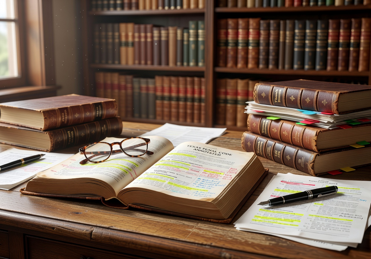 Law books and Texas statutes open on a desk - negligent homicide vs manslaughter Law books and Texas statutes open on a desk - negligent homicide vs manslaughter