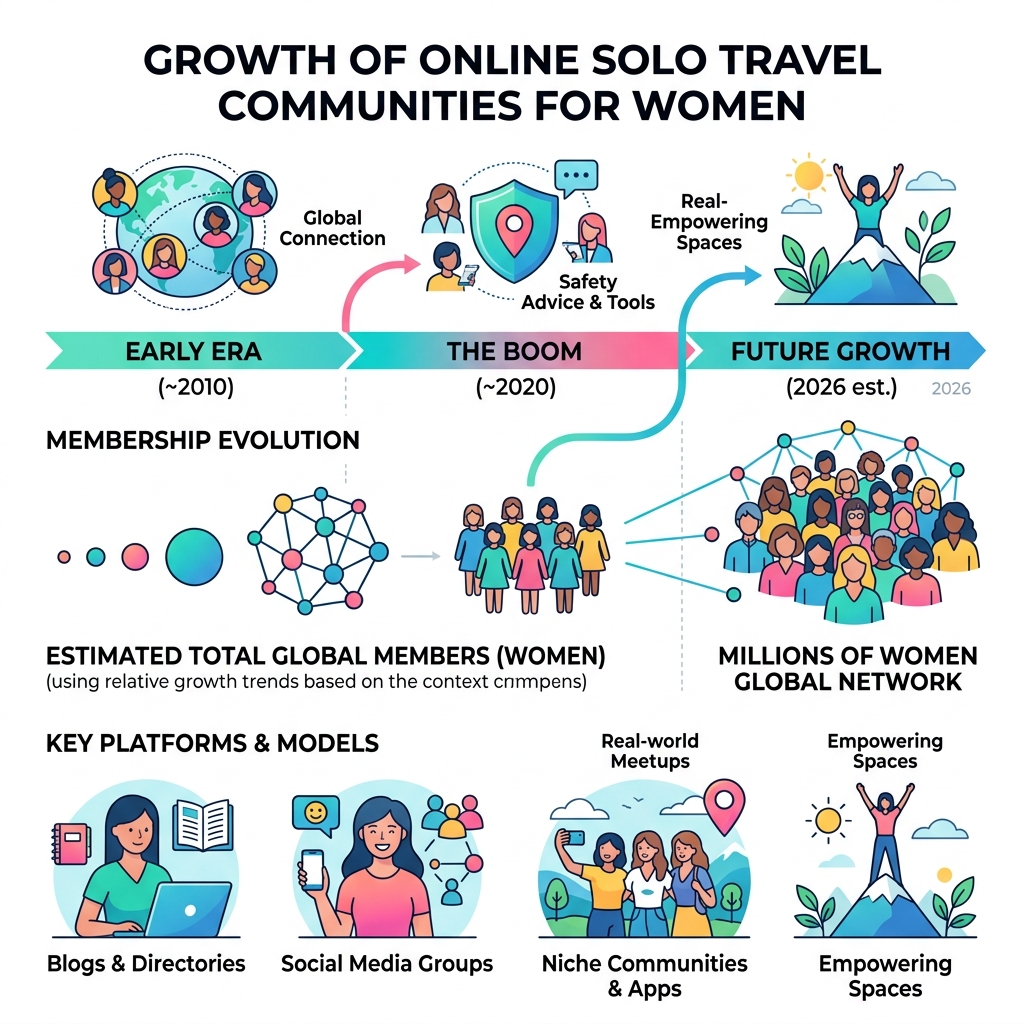 Growth of online solo travel communities for women: timeline, member stats, and key platforms - online solo travel community Growth of online solo travel communities for women: timeline, member stats, and key platforms - online solo travel community