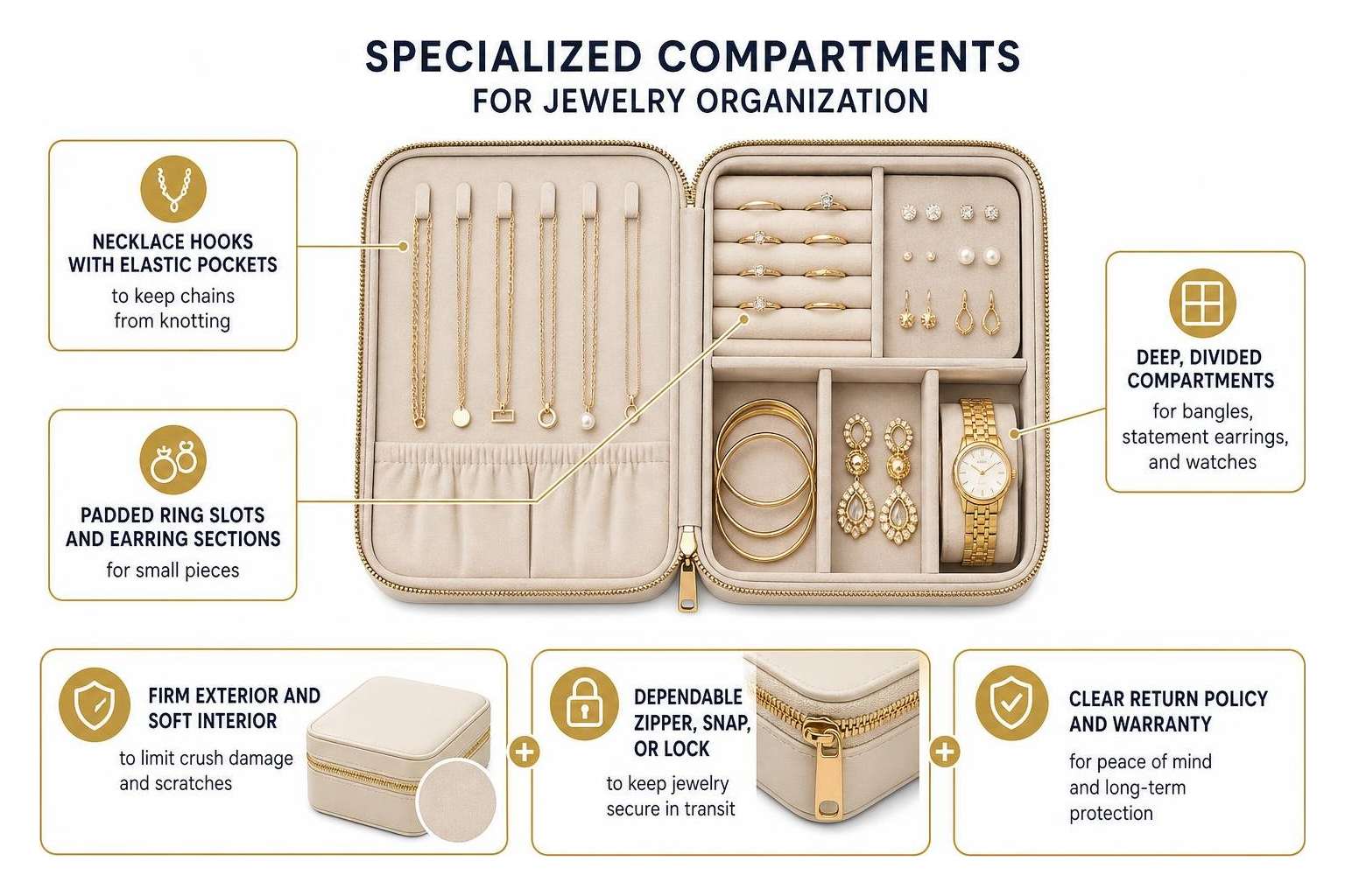 specialized compartments for jewelry organization