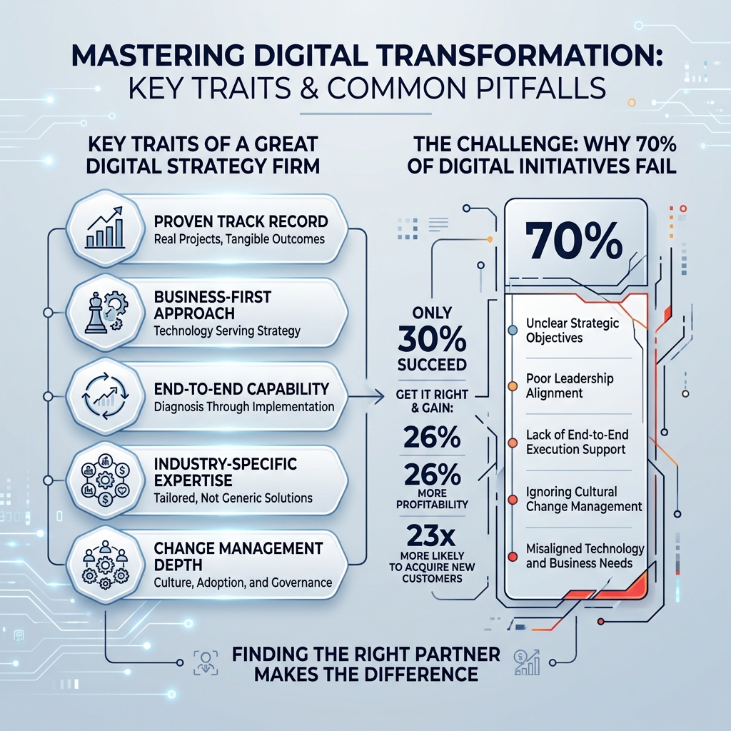 Key traits of a great digital strategy consulting firm and why 70% of digital initiatives fail - digital strategy consulting