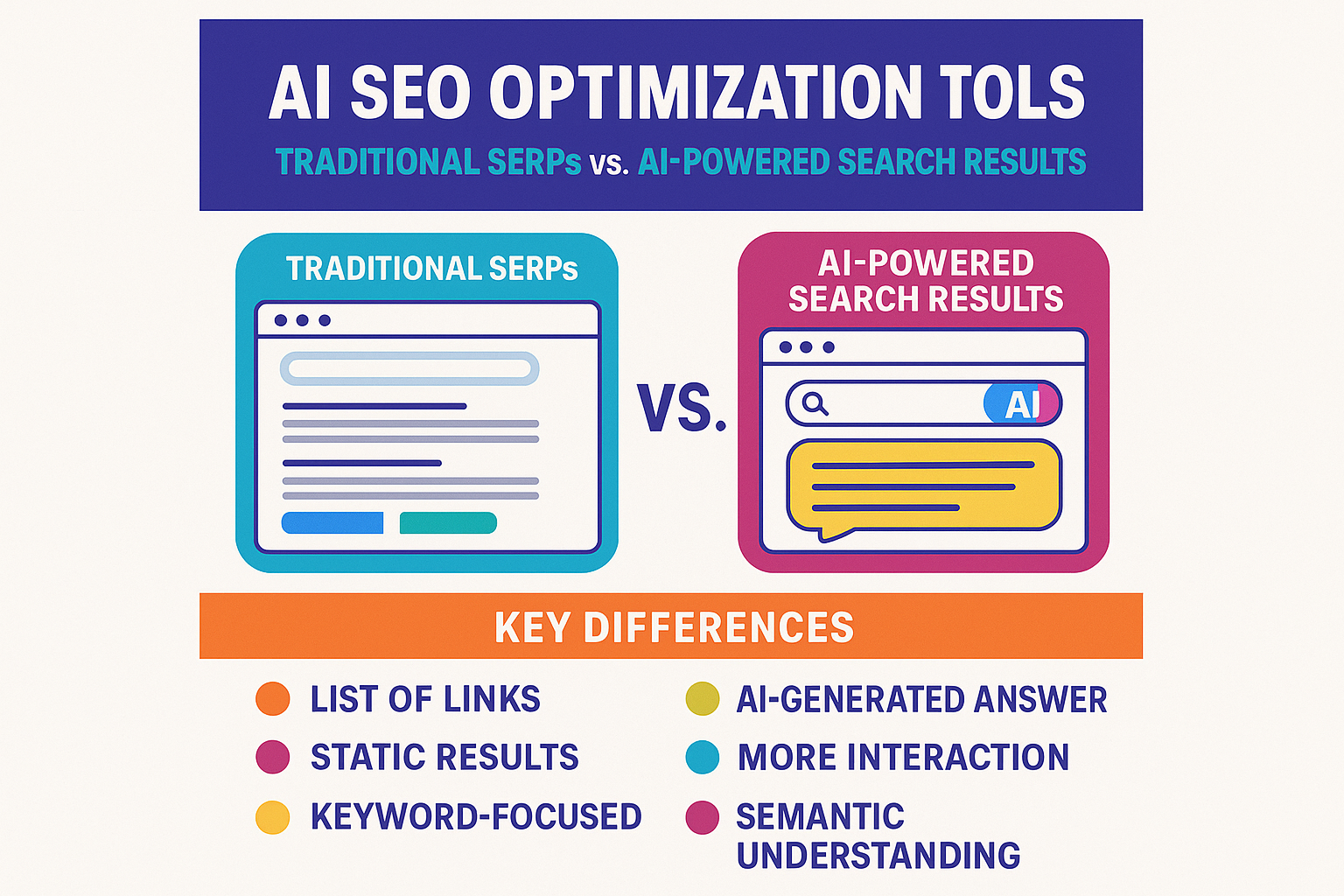 Infographic comparing traditional SERPs with AI-powered search results - ai seo optimization tools infographic 