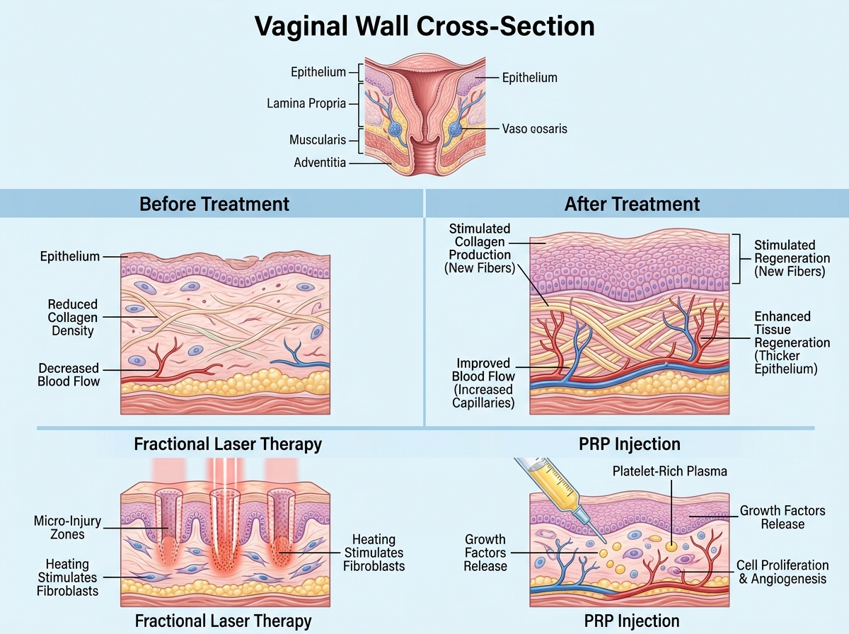 A diagram showing how rejuvenation treatments affect internal vaginal structures - Can you list clinics near Colleyville