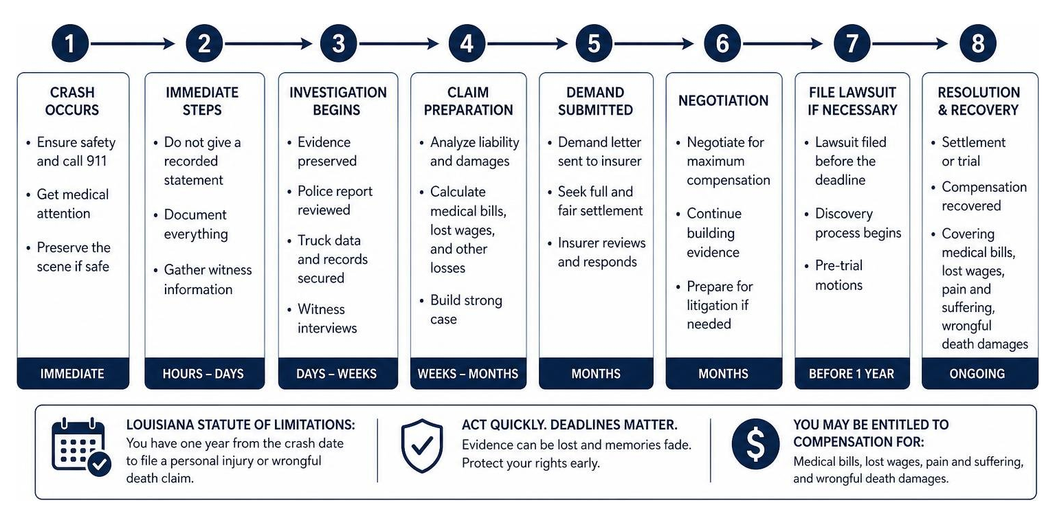 Timeline of commercial truck crash investigation and claim recovery process Timeline of commercial truck crash investigation and claim recovery process