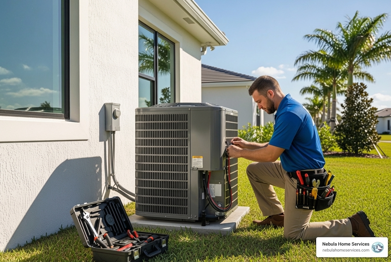 Infographic showing the heat pump installation process in Lakeland: Step 1 - Professional site evaluation and Manual J load calculation; Step 2 - System selection based on SEER/HSPF ratings and home layout; Step 3 - Permit acquisition and code compliance check; Step 4 - Ductwork inspection and electrical upgrades if needed; Step 5 - Professional installation with proper refrigerant charging; Step 6 - System testing and commissioning; Step 7 - Post-installation support and maintenance scheduling - heat pumps installations near me in lakeland, fl Infographic showing the heat pump installation process in Lakeland: Step 1 - Professional site evaluation and Manual J load calculation; Step 2 - System selection based on SEER/HSPF ratings and home layout; Step 3 - Permit acquisition and code compliance check; Step 4 - Ductwork inspection and electrical upgrades if needed; Step 5 - Professional installation with proper refrigerant charging; Step 6 - System testing and commissioning; Step 7 - Post-installation support and maintenance scheduling - heat pumps installations near me in lakeland, fl