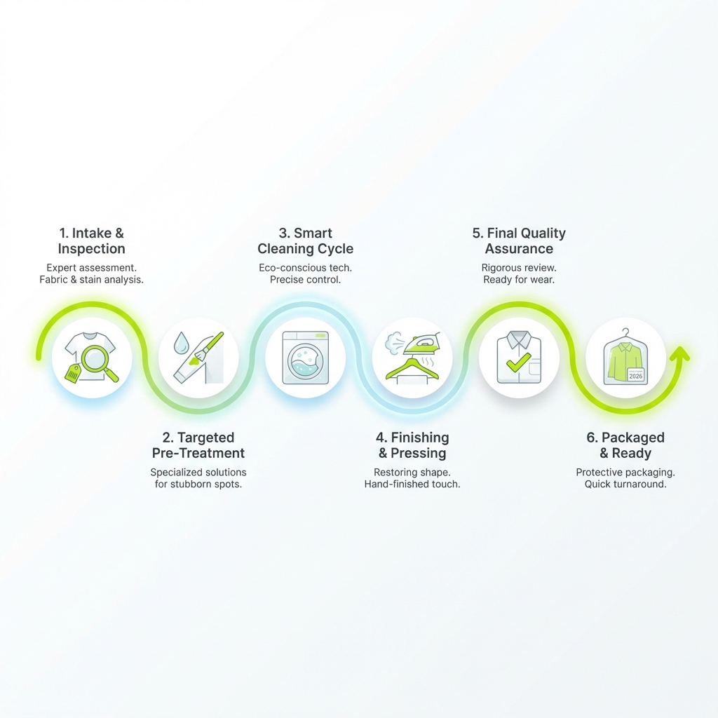 lifecycle of a garment in a modern cleaning facility - same day dry cleaning san diego infographic 