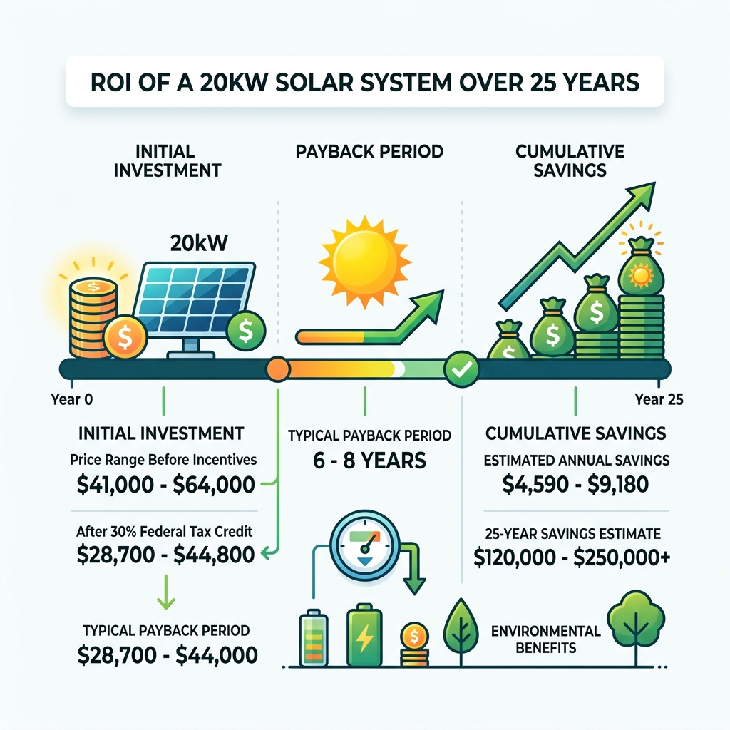 ROI of a 20kW solar system over 25 years including payback period and cumulative savings - 20 kw solar system price ROI of a 20kW solar system over 25 years including payback period and cumulative savings - 20 kw solar system price