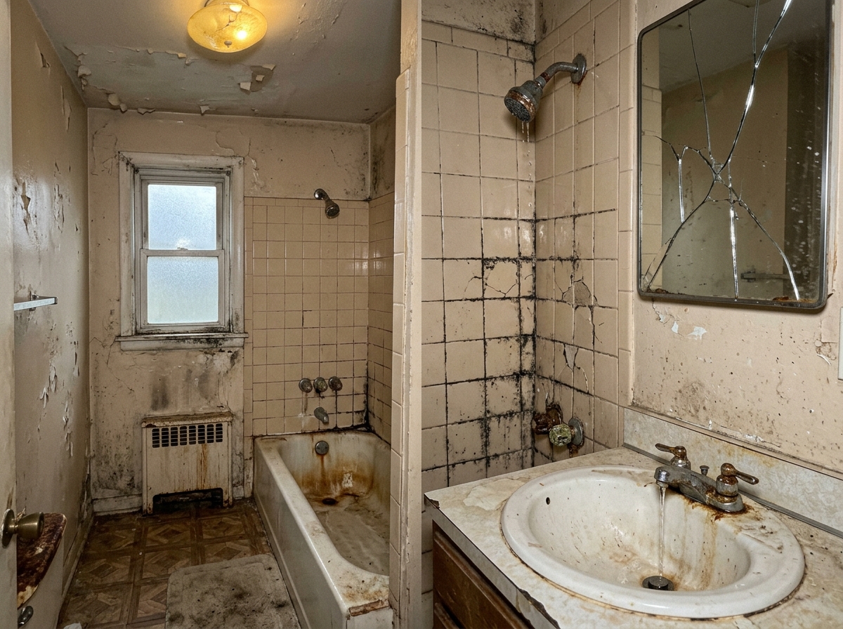 outdated bathroom with worn fixtures and poor lighting - bathroom and kitchen renovations near me outdated bathroom with worn fixtures and poor lighting - bathroom and kitchen renovations near me