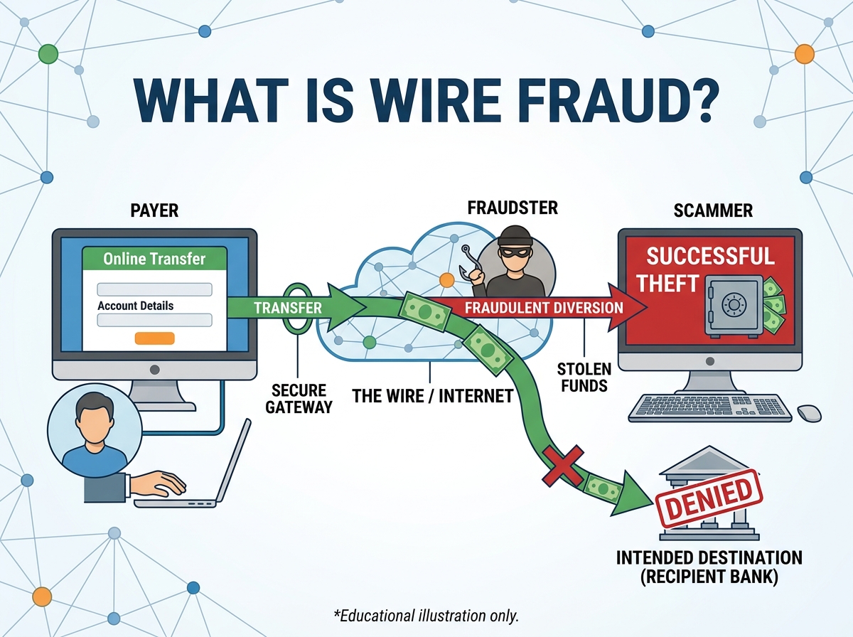 A business person looking stressed at a computer screen after realizing a fraudulent wire was sent - what is wire fraud A business person looking stressed at a computer screen after realizing a fraudulent wire was sent - what is wire fraud