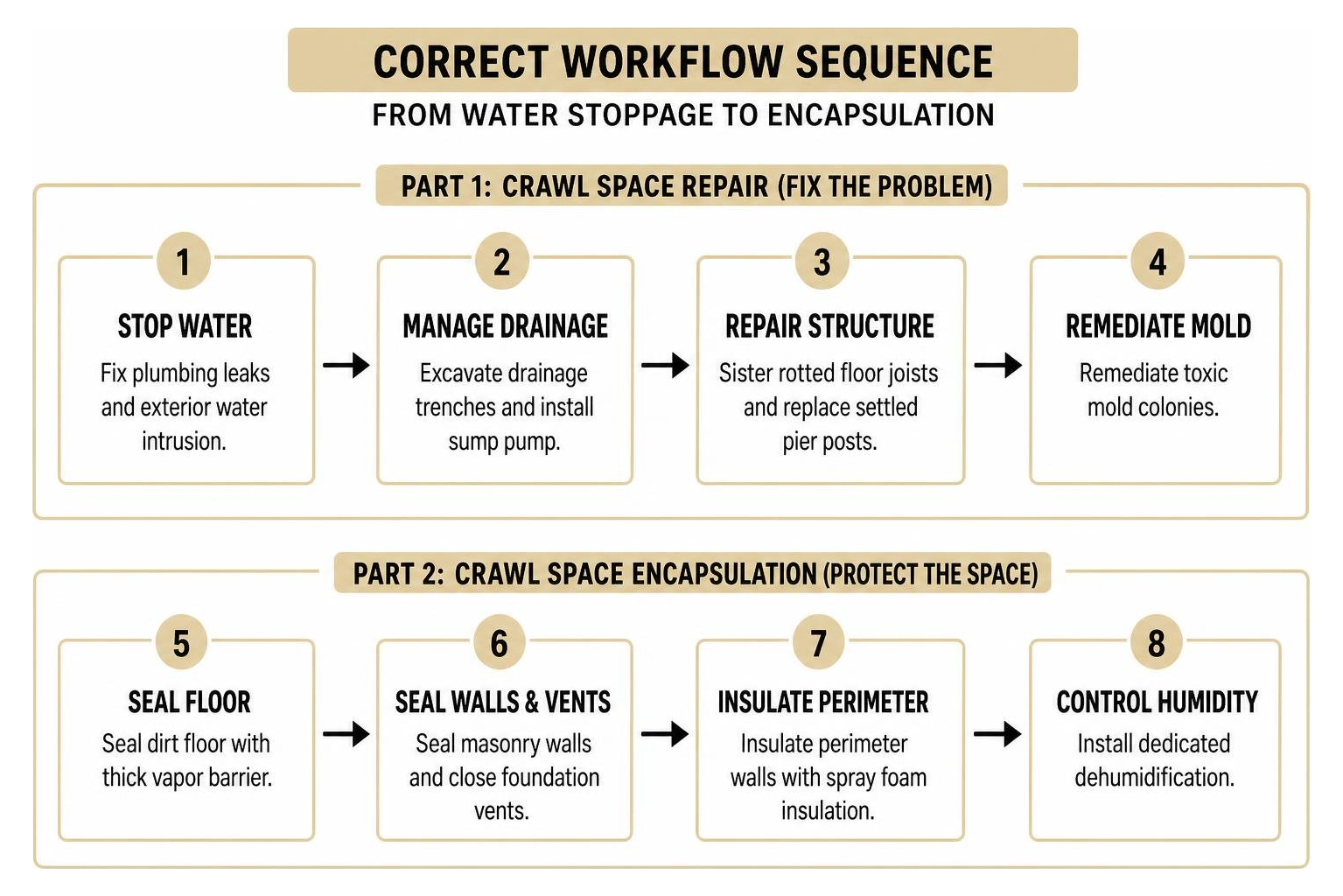 Correct workflow sequence from water stoppage to encapsulation Correct workflow sequence from water stoppage to encapsulation