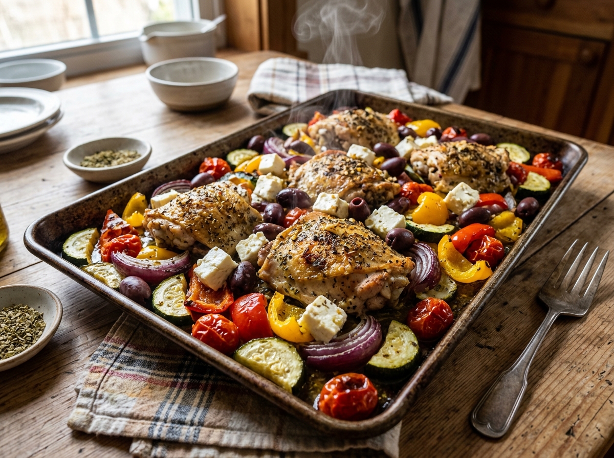 Greek chicken with olives and feta on a sheet pan - easy healthy sheet pan dinners Greek chicken with olives and feta on a sheet pan - easy healthy sheet pan dinners