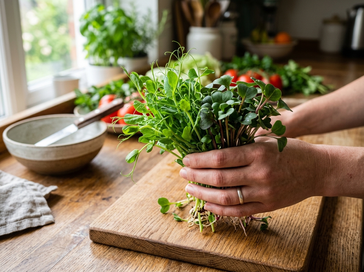 Freshly harvested microgreens ready for a healthy snack - automated microgreen growing kit