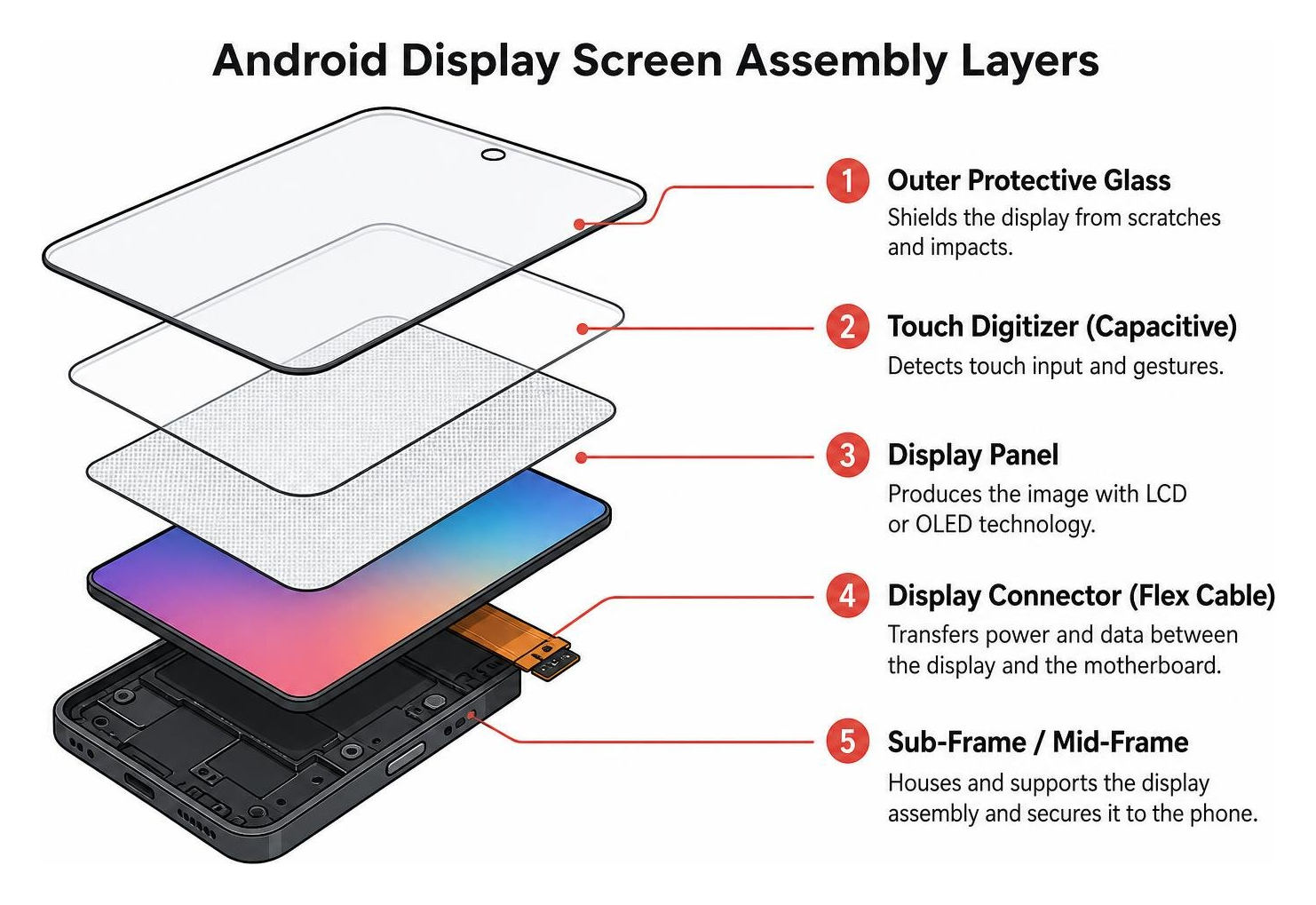 Android display screen assembly layers diagram Android display screen assembly layers diagram