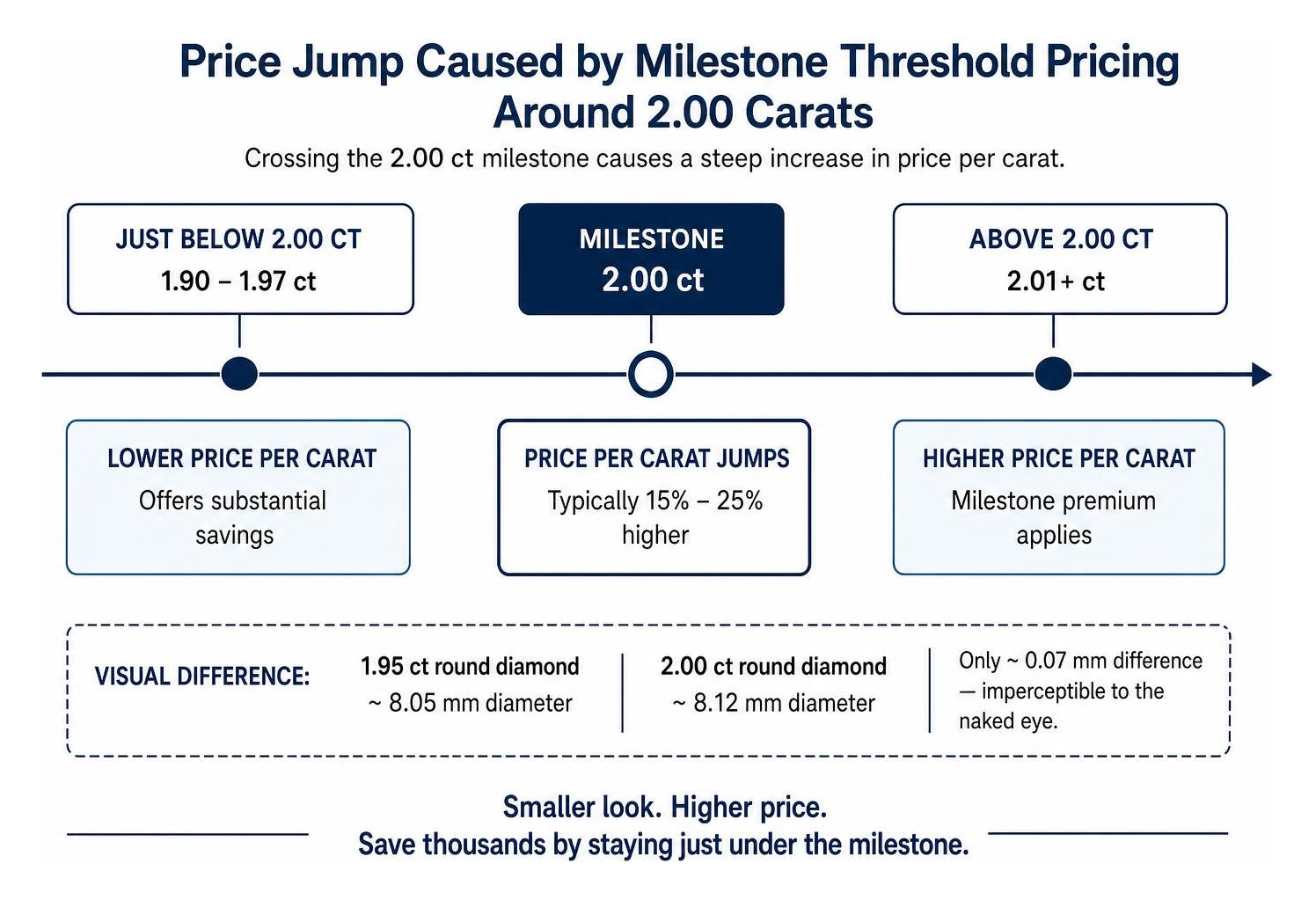 Price jump caused by milestone threshold pricing around 2.00 carats