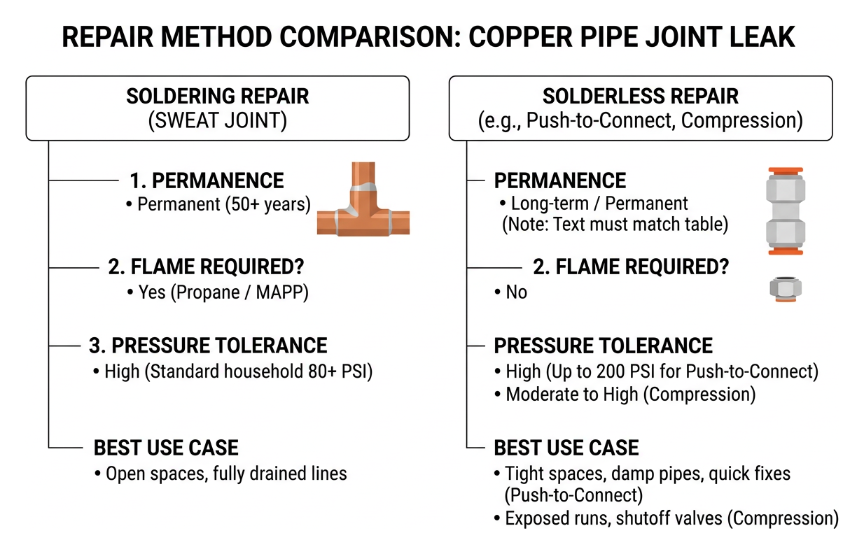 Comparison process for choosing between soldering and solderless joint fixes
