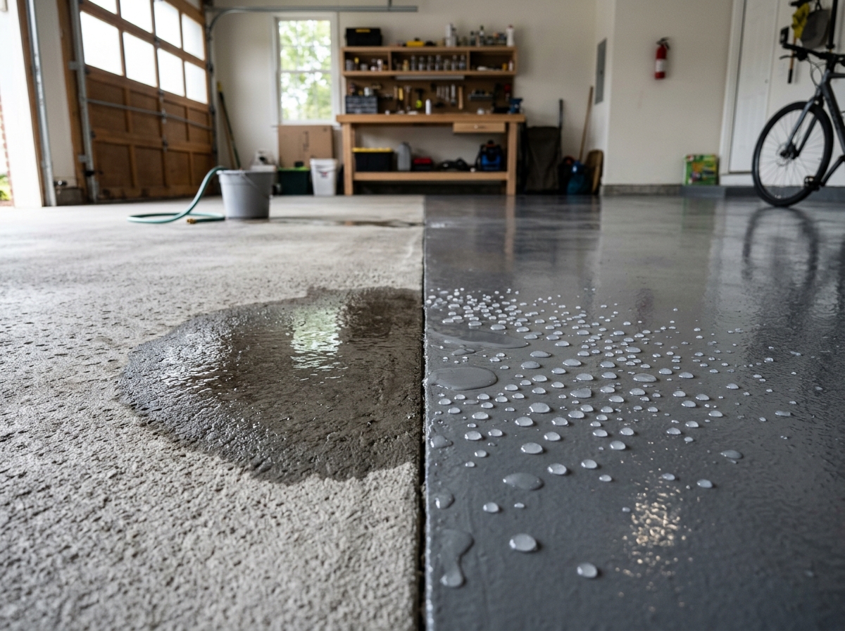 water beading on a sealed concrete surface vs soaking into unsealed concrete - what does concrete sealer do