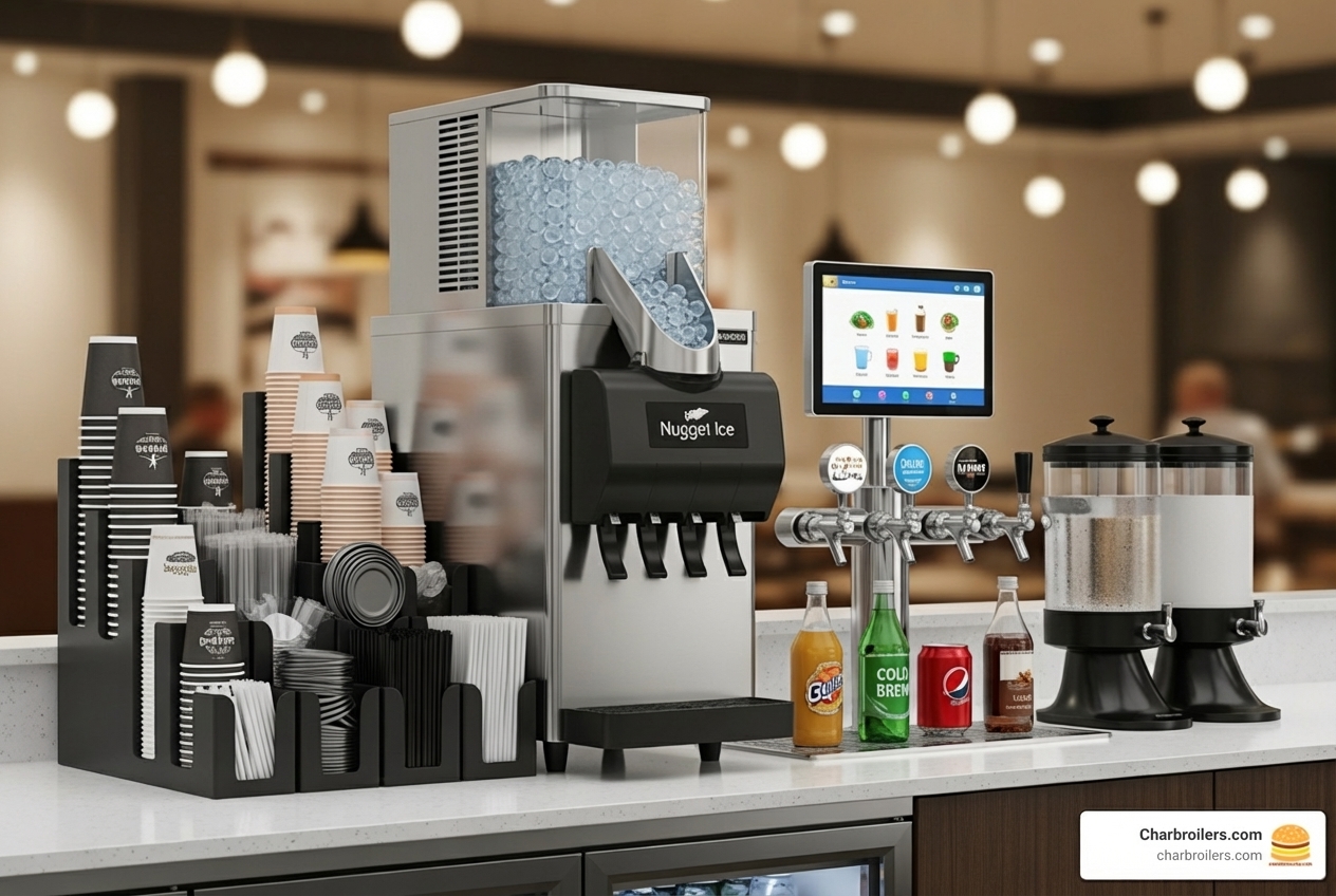 self-serve beverage station with nugget ice dispenser - commercial ice makers nugget
