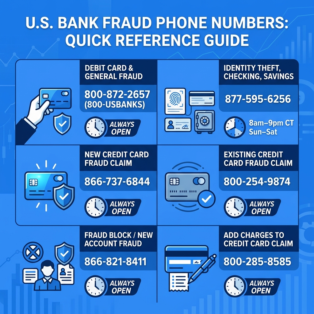 Quick reference infographic of US Bank fraud phone numbers by account type and hours - us bank fraud phone number Quick reference infographic of US Bank fraud phone numbers by account type and hours - us bank fraud phone number
