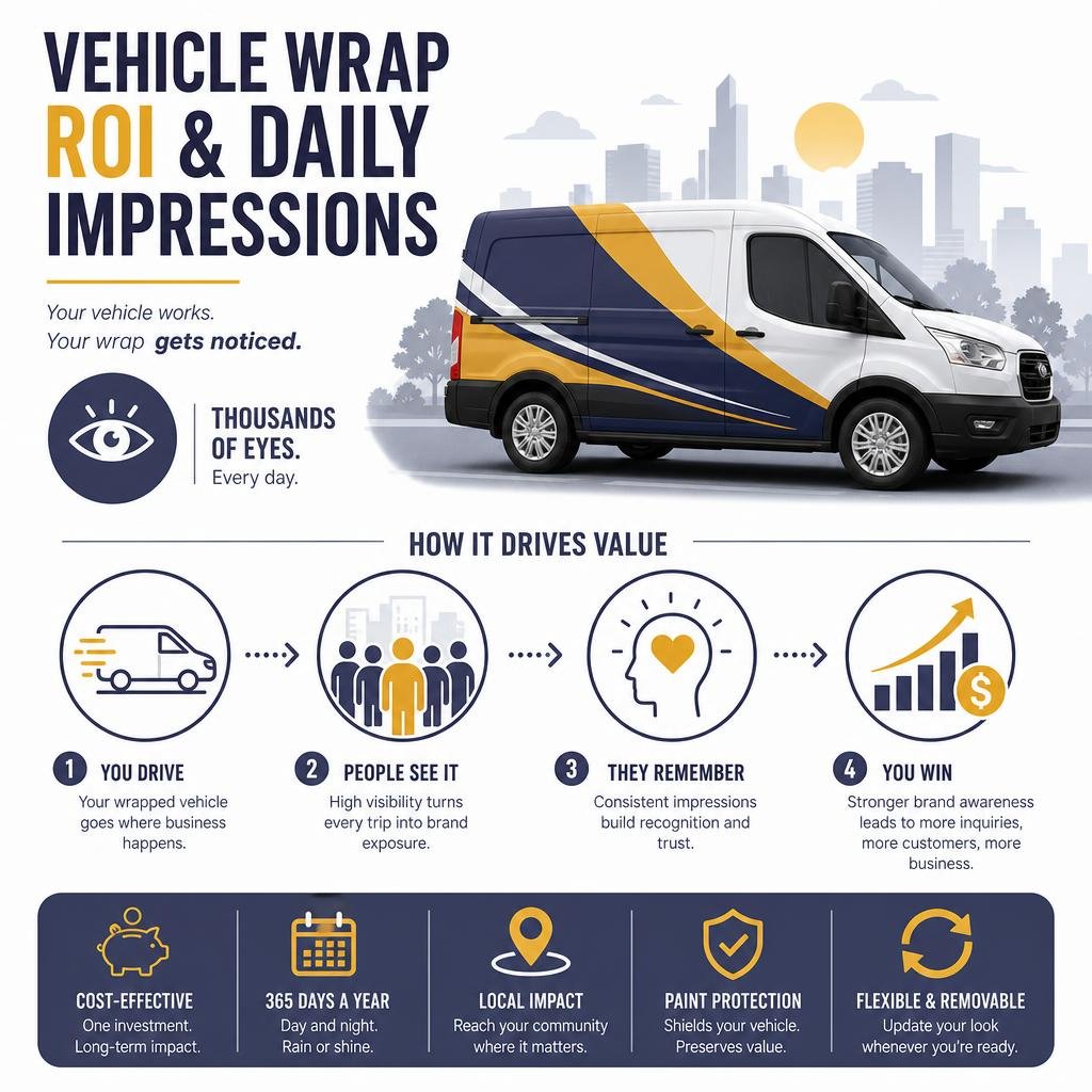 Vehicle wrap ROI and daily impressions infographic