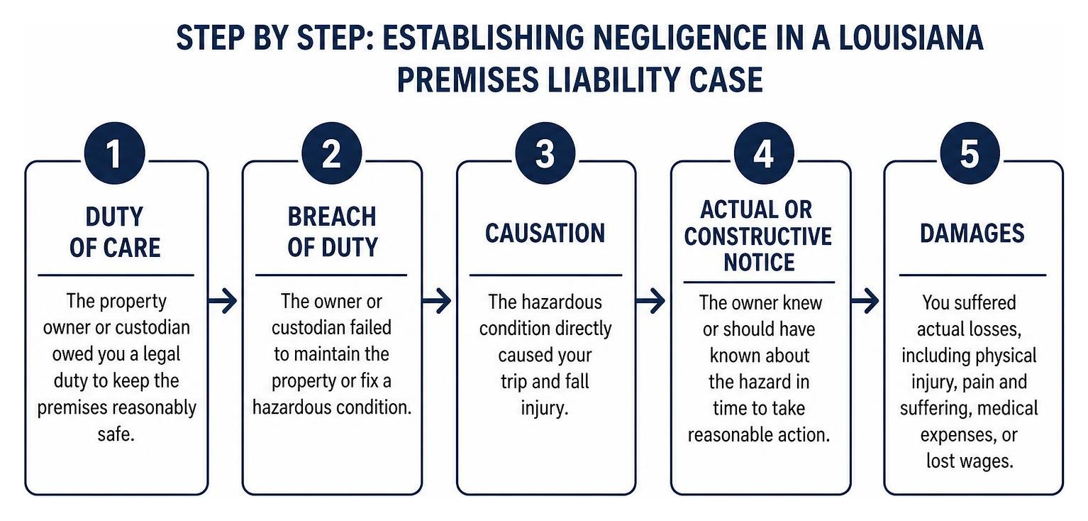 Step by step process of establishing negligence in a Louisiana premises liability case Step by step process of establishing negligence in a Louisiana premises liability case
