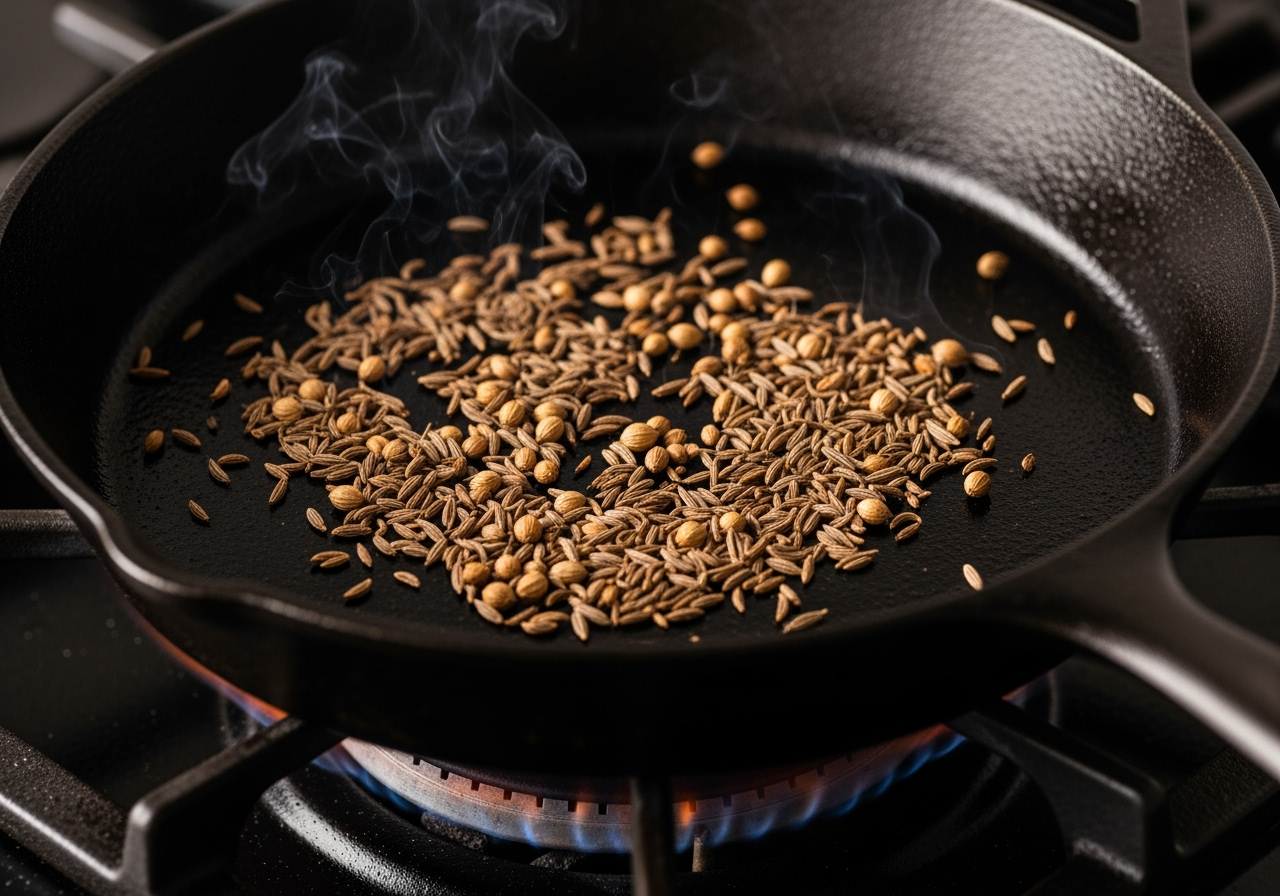 spices being toasted in a dry skillet - how to use spices