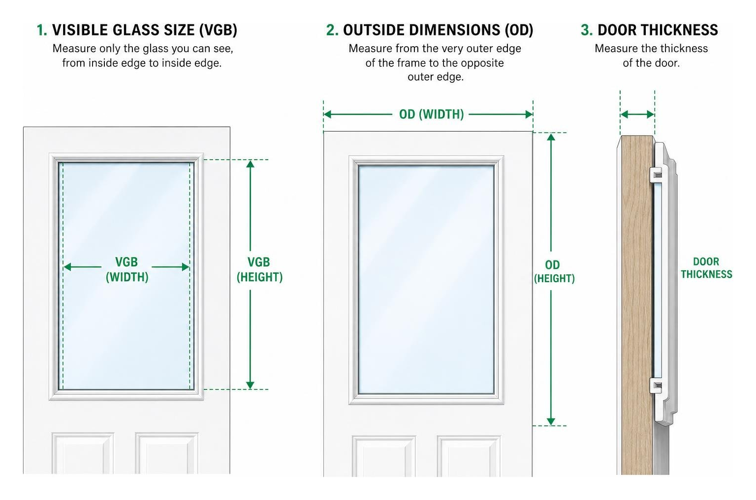 Measuring visible glass size VGB and outside dimensions OD Measuring visible glass size VGB and outside dimensions OD