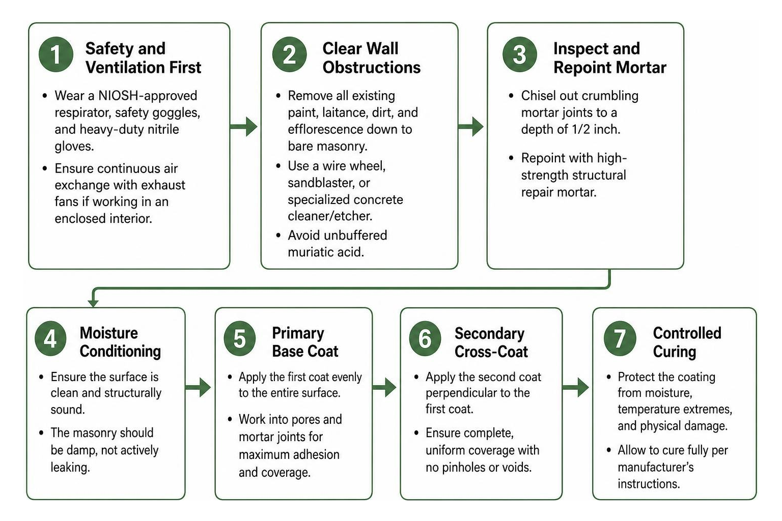 Step-by-step application process for foundation coatings