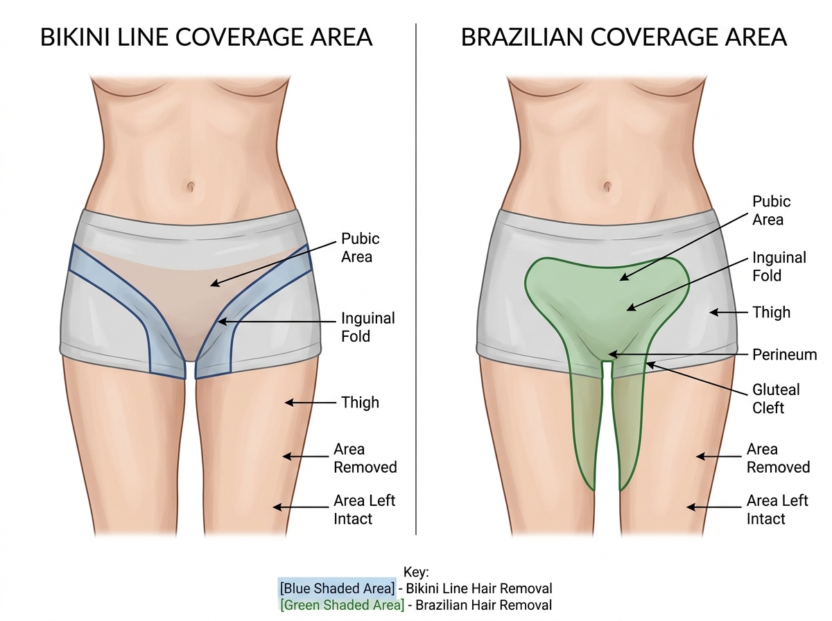 Visual representation of bikini line vs Brazilian coverage areas - laser hair removal bikini Visual representation of bikini line vs Brazilian coverage areas - laser hair removal bikini