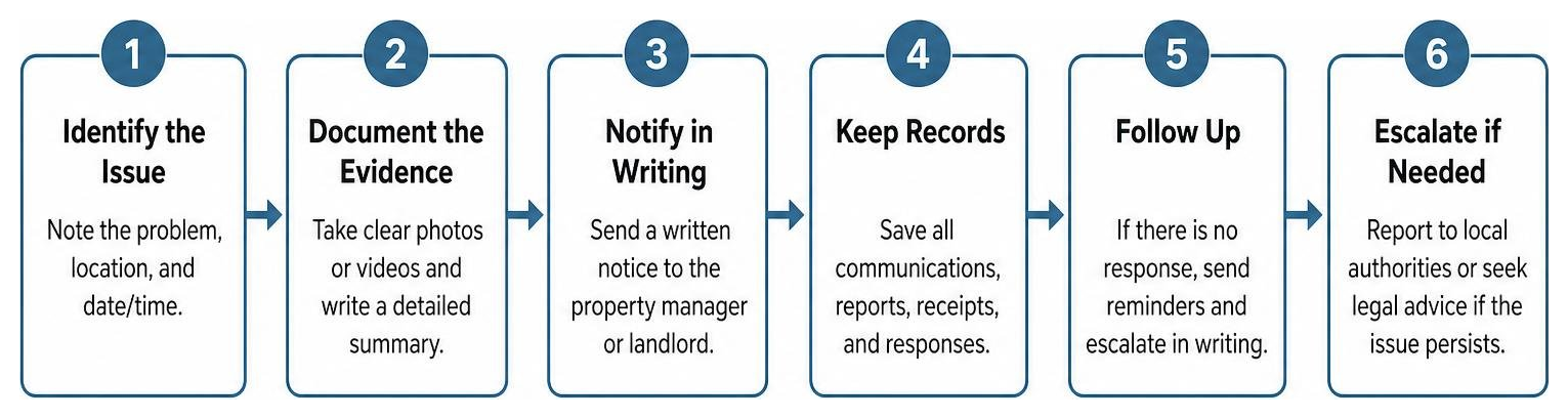 diagram of step-by-step process for documenting building management issues