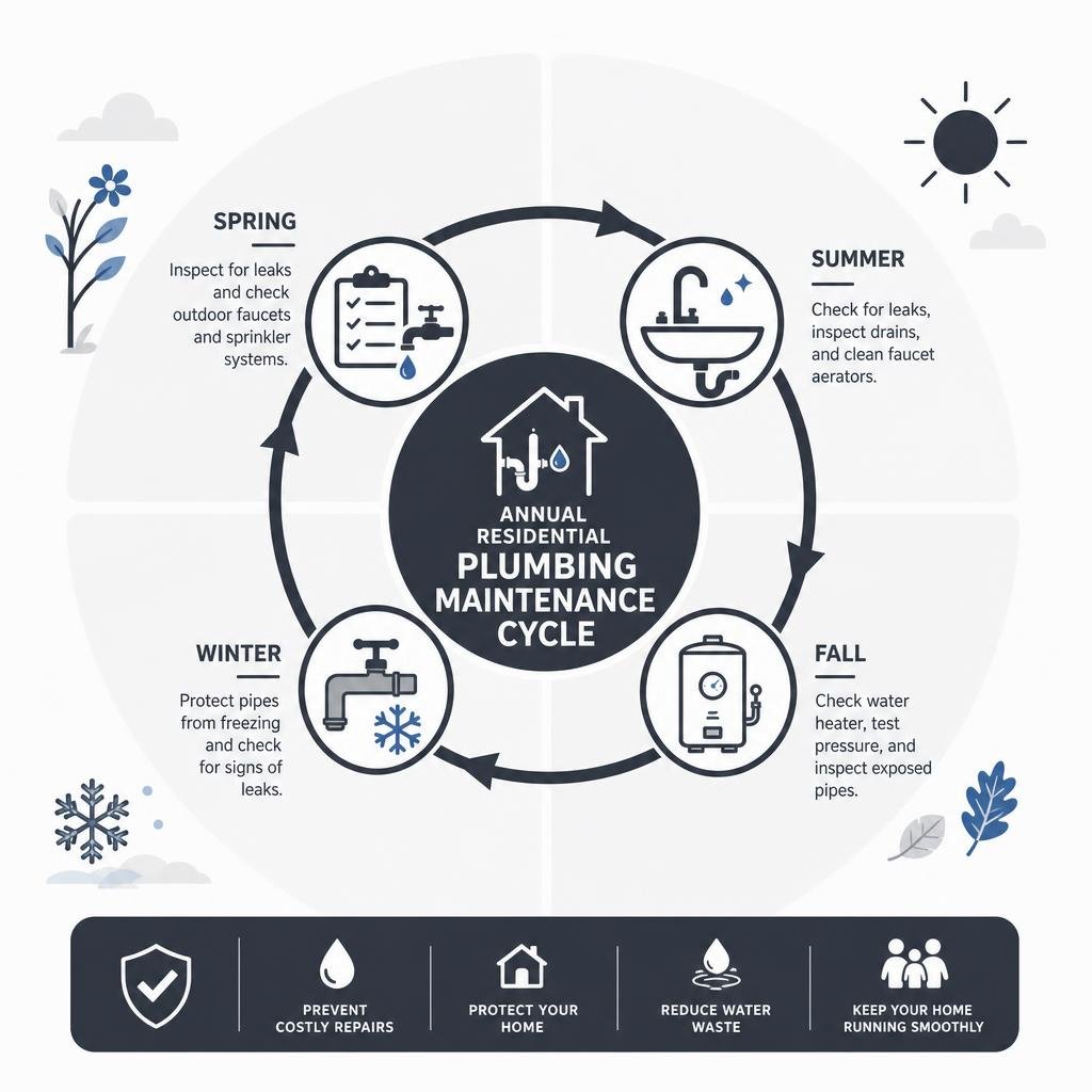 annual residential plumbing maintenance cycle infographic