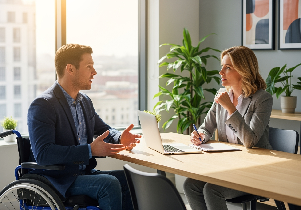 Person talking with a disability advocate - List of disabling impairments