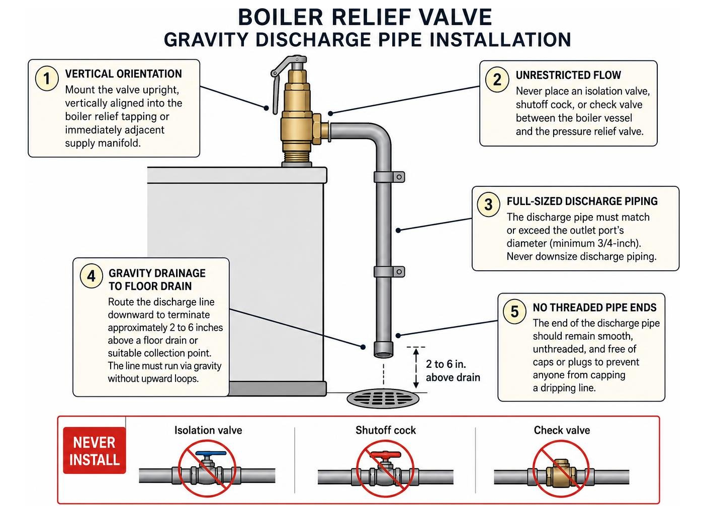Boiler relief valve gravity discharge pipe installation Boiler relief valve gravity discharge pipe installation