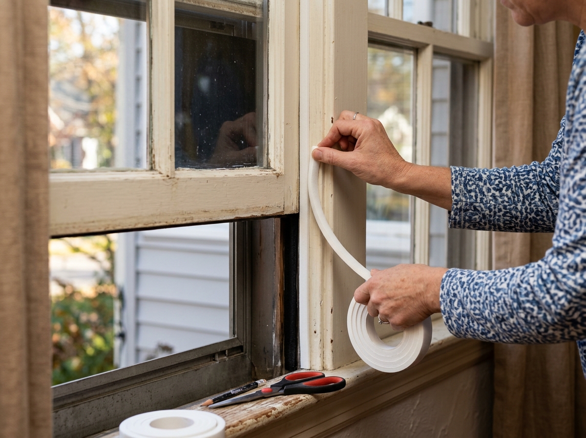 applying weatherstripping to a drafty window frame - inexpensive window insulation applying weatherstripping to a drafty window frame - inexpensive window insulation