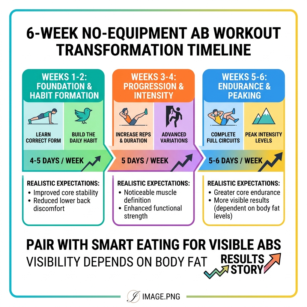 6-week no-equipment ab workout transformation timeline infographic - 6 week ab workout no equipment infographic 