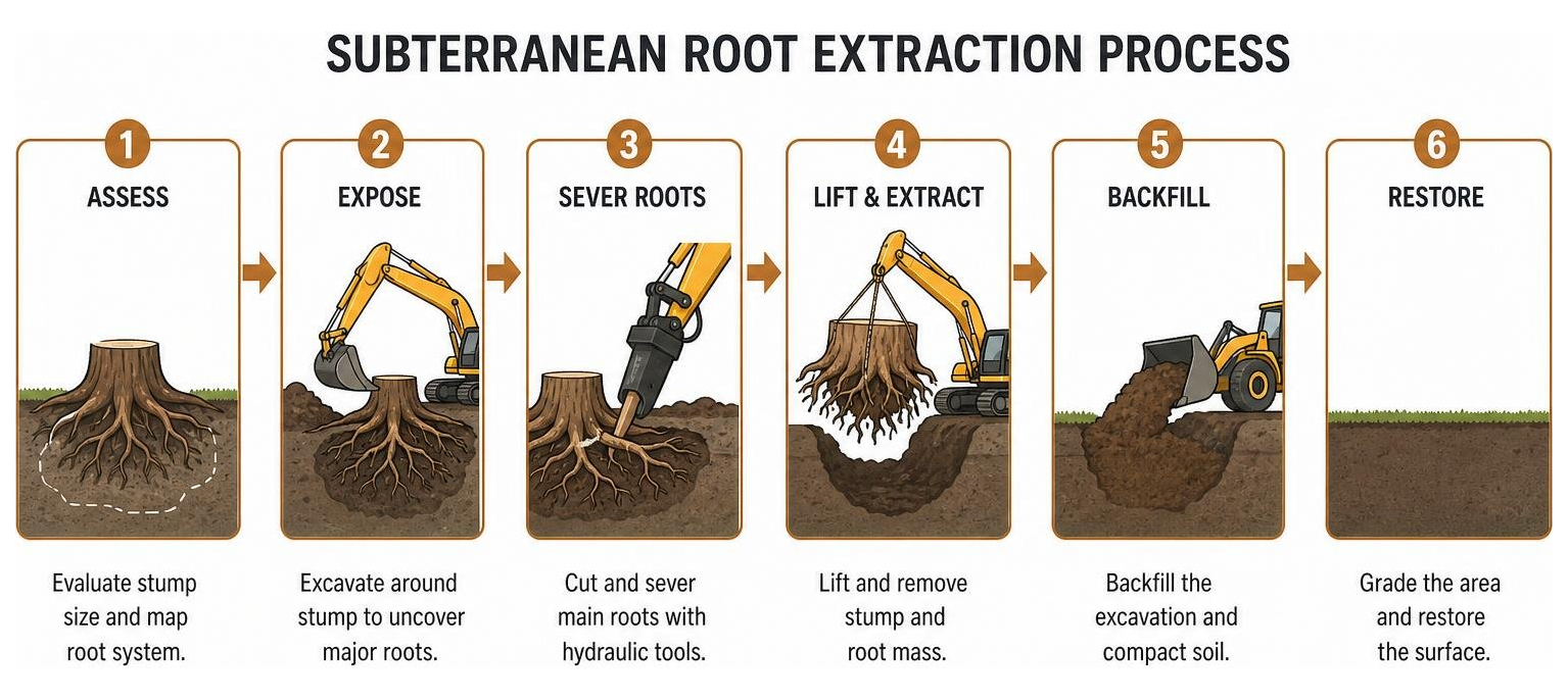 Subterranean root extraction process