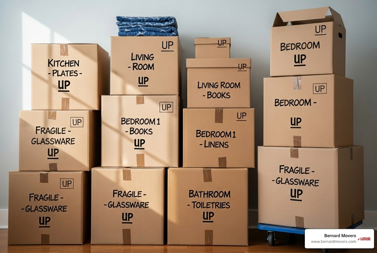 Neatly packed and labeled moving boxes - cost to move from chicago to tampa