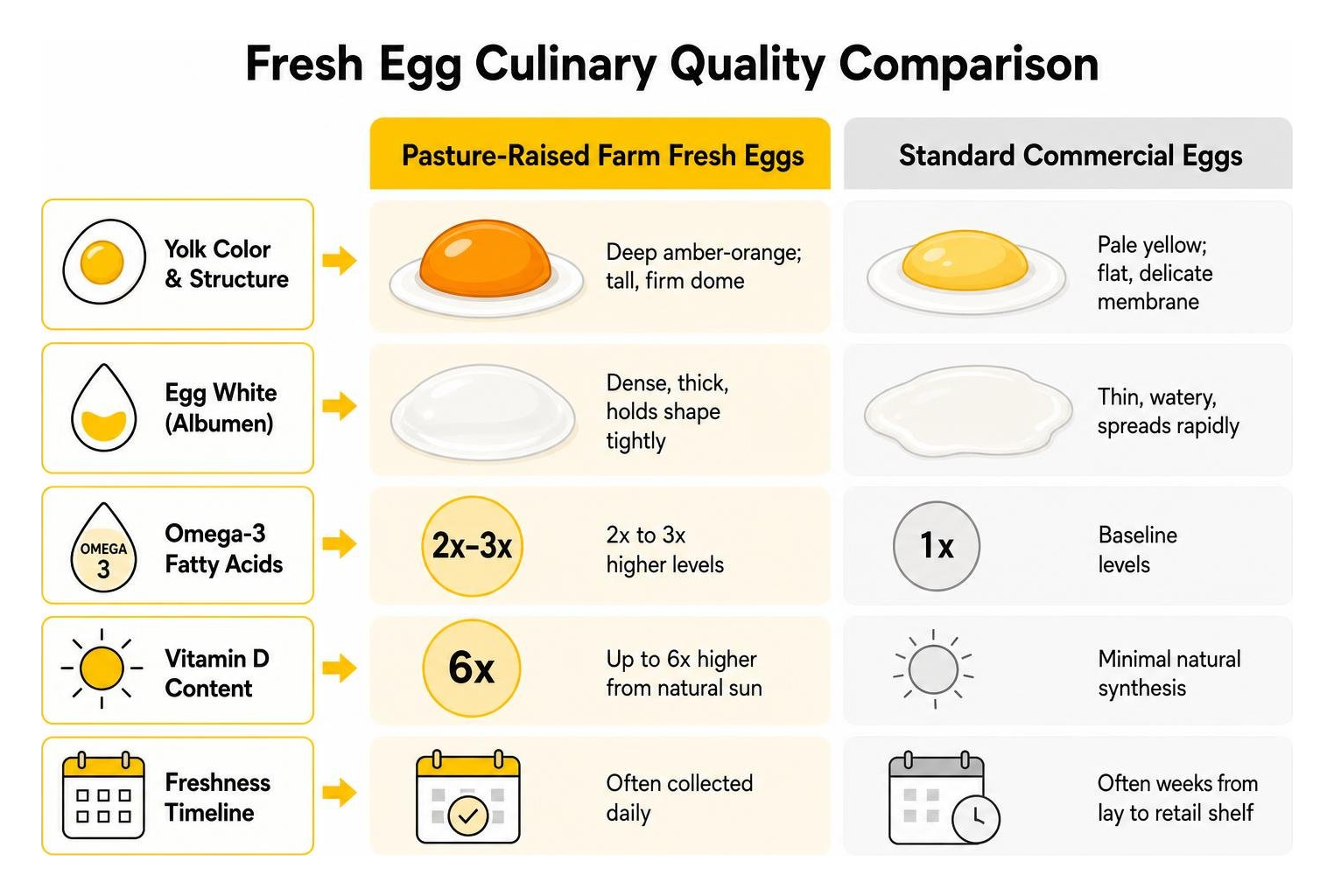 Fresh egg culinary quality comparison diagram