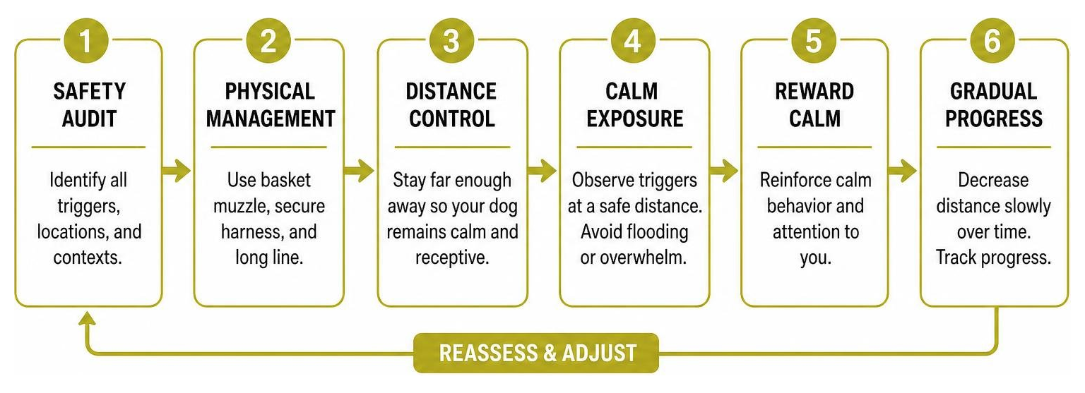 Safety protocol flowchart for managing aggressive triggers