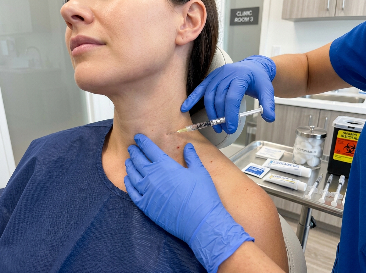 Neck-down view of a precise aesthetic injectable procedure at ProMD Health Bel Air - prmd health aesthetic solution