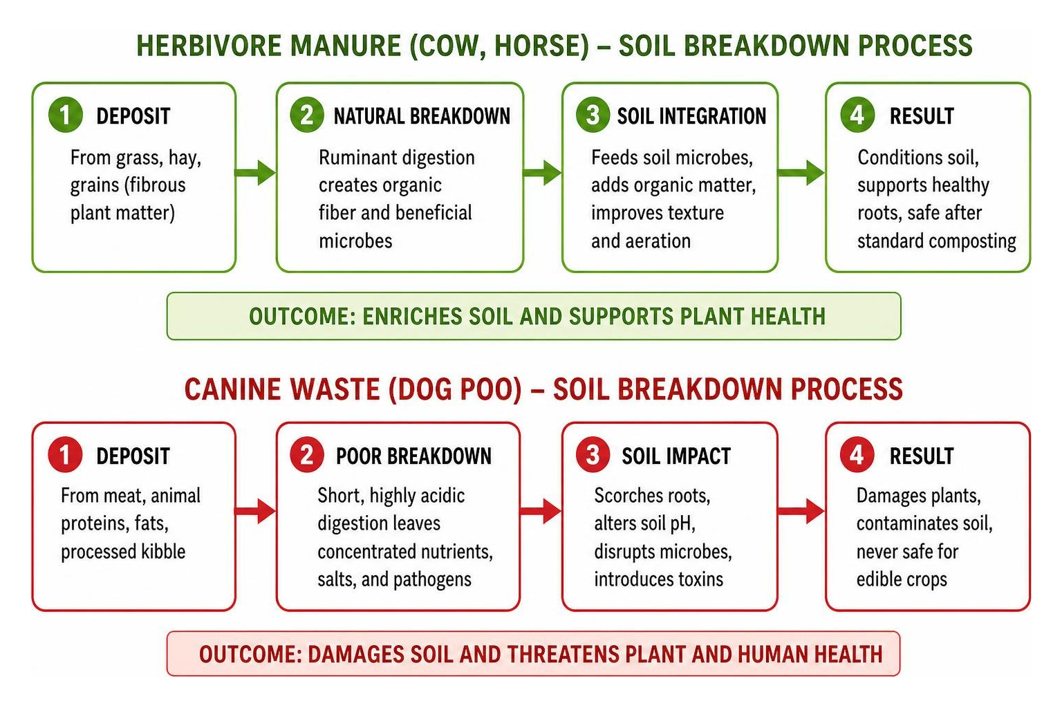 Canine waste vs herbivore manure soil breakdown process
