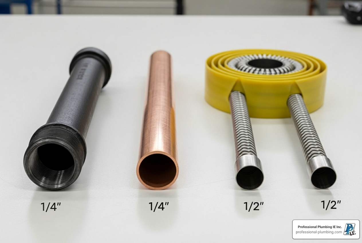 different types of gas piping like black iron, copper, and CSST - natural gas line