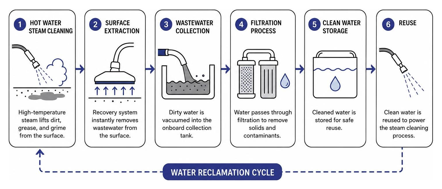 Process diagram of hot water steam extraction and water reclamation cycle
