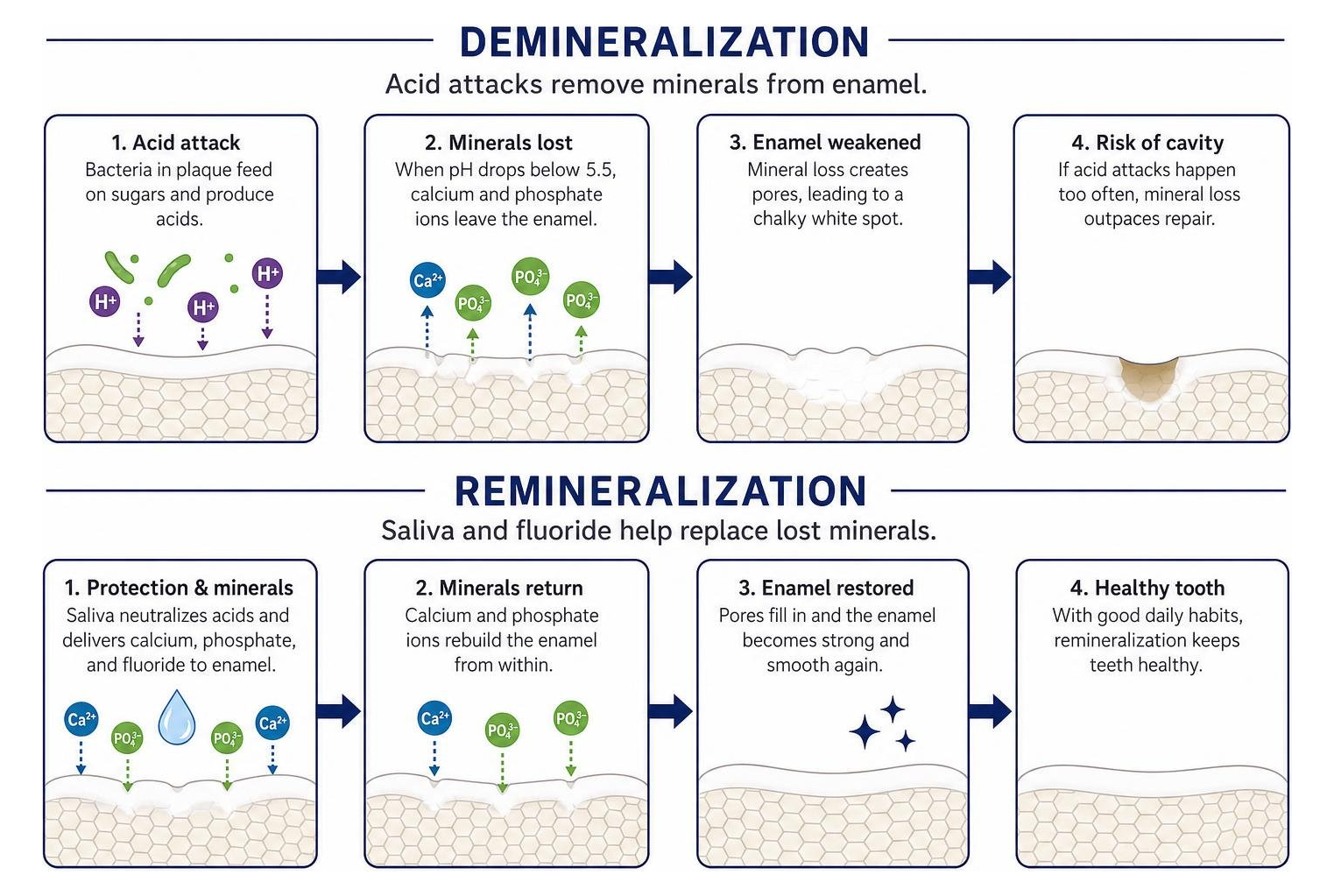 Process of tooth demineralization turning into remineralization