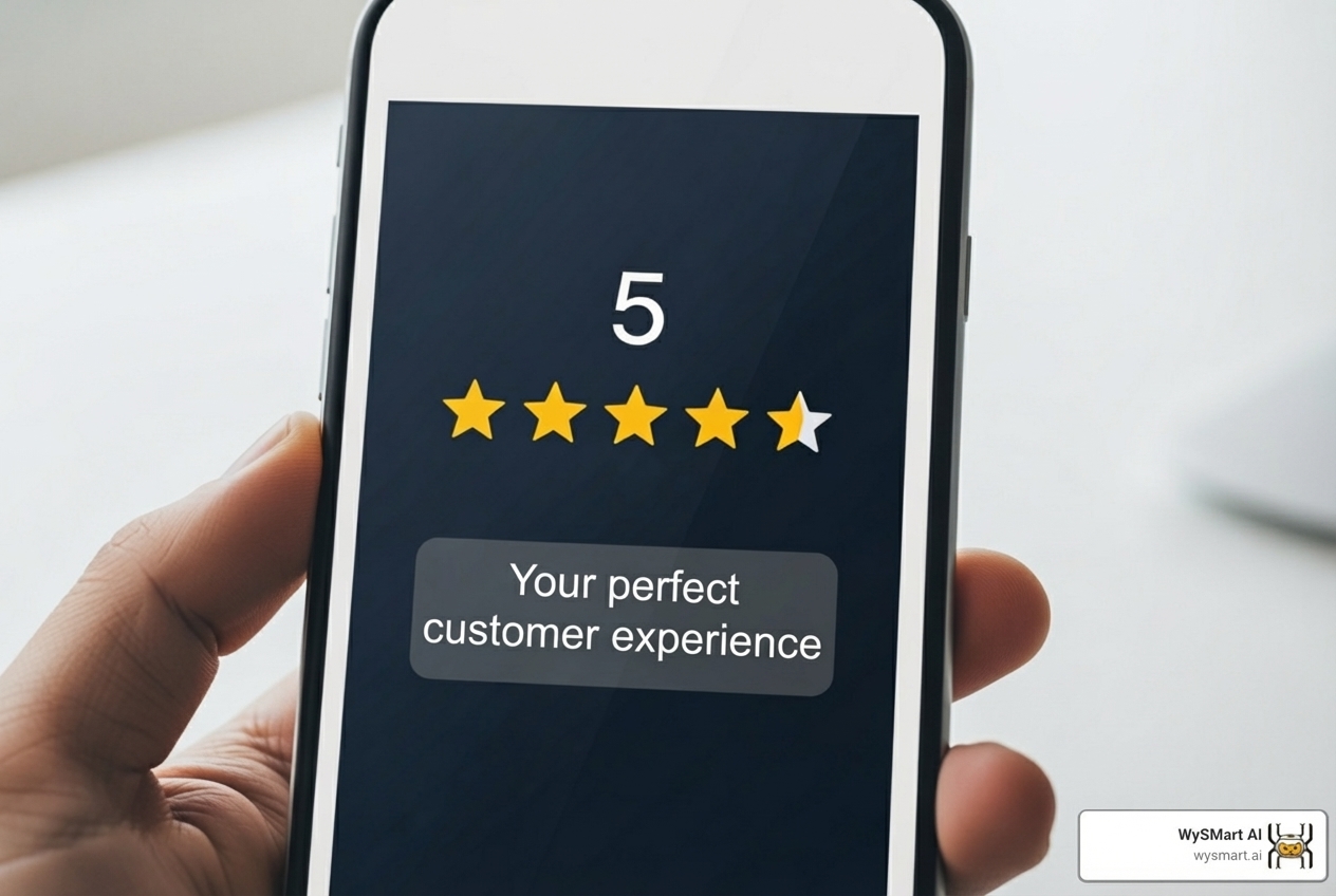 5-star review for a roofing company on a smartphone screen - Increase roofing sales 5-star review for a roofing company on a smartphone screen - Increase roofing sales