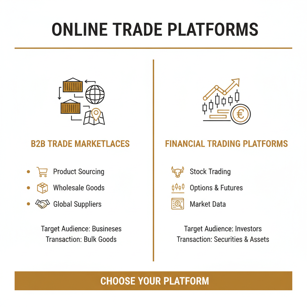 Infographic comparing B2B trade marketplaces vs financial trading platforms side by side - online trade website infographic Infographic comparing B2B trade marketplaces vs financial trading platforms side by side - online trade website infographic
