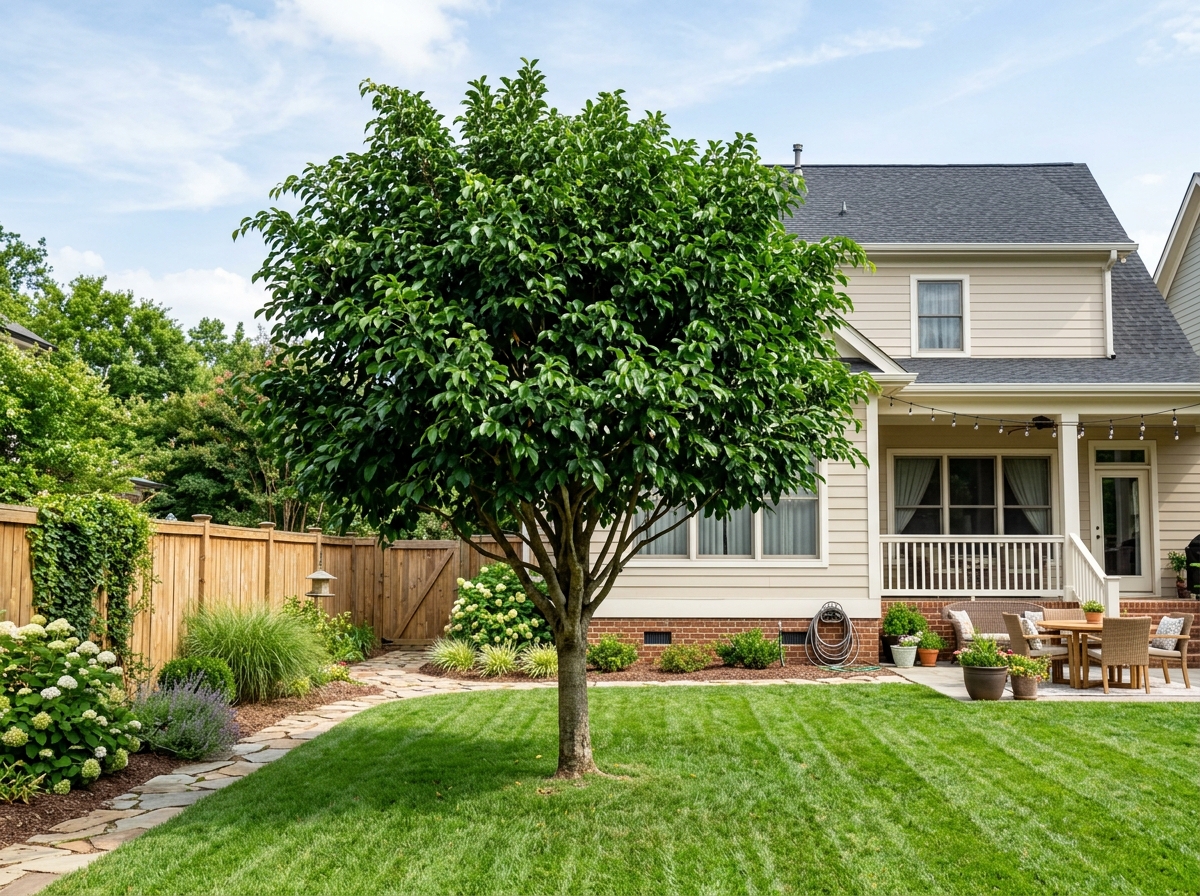 A healthy Ficus tree providing a lush green canopy in a suburban backyard - air purifier outdoor plants A healthy Ficus tree providing a lush green canopy in a suburban backyard - air purifier outdoor plants