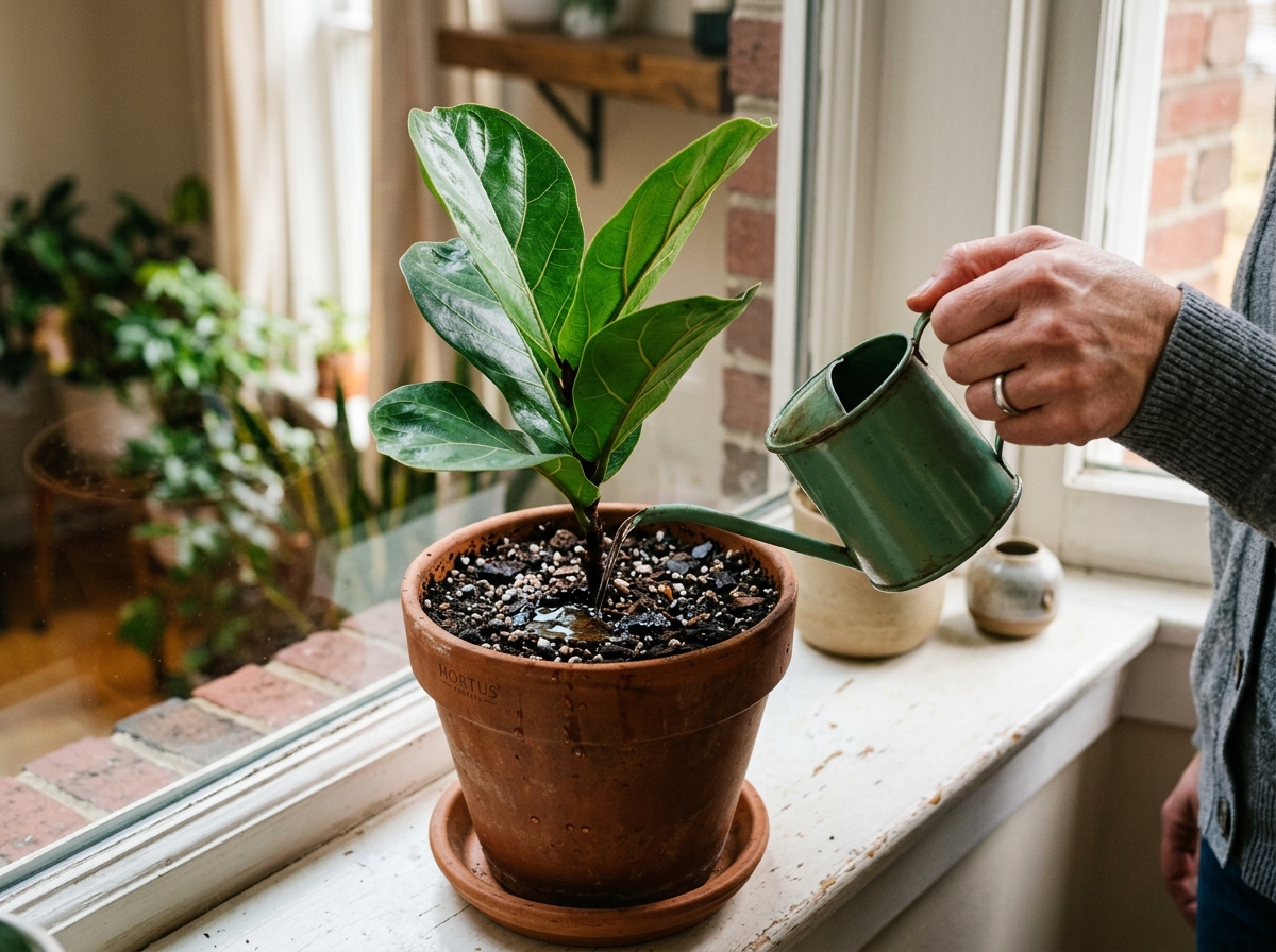 applying liquid fertilizer to a potted indoor plant - fertilizer for indoor plants