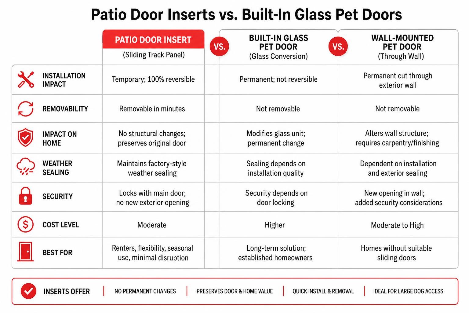 Comparison between patio door inserts and built-in glass pet doors